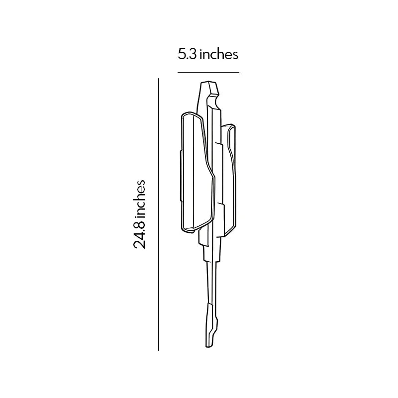 Modern sculptural wall sconce dimension drawing showing fixture height, width, and overall measurements.