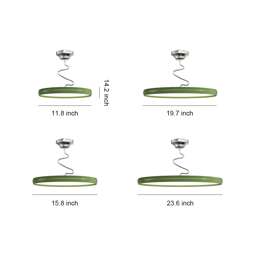 Modern semi flush mount ceiling light with olive green rim and white diffuser panel