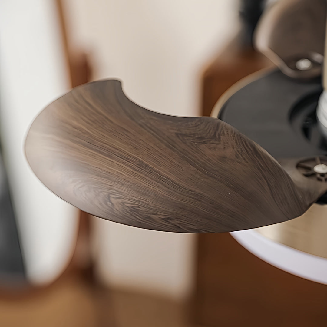 Modern silver ceiling fan with light, sleek and minimalist indoor fixture