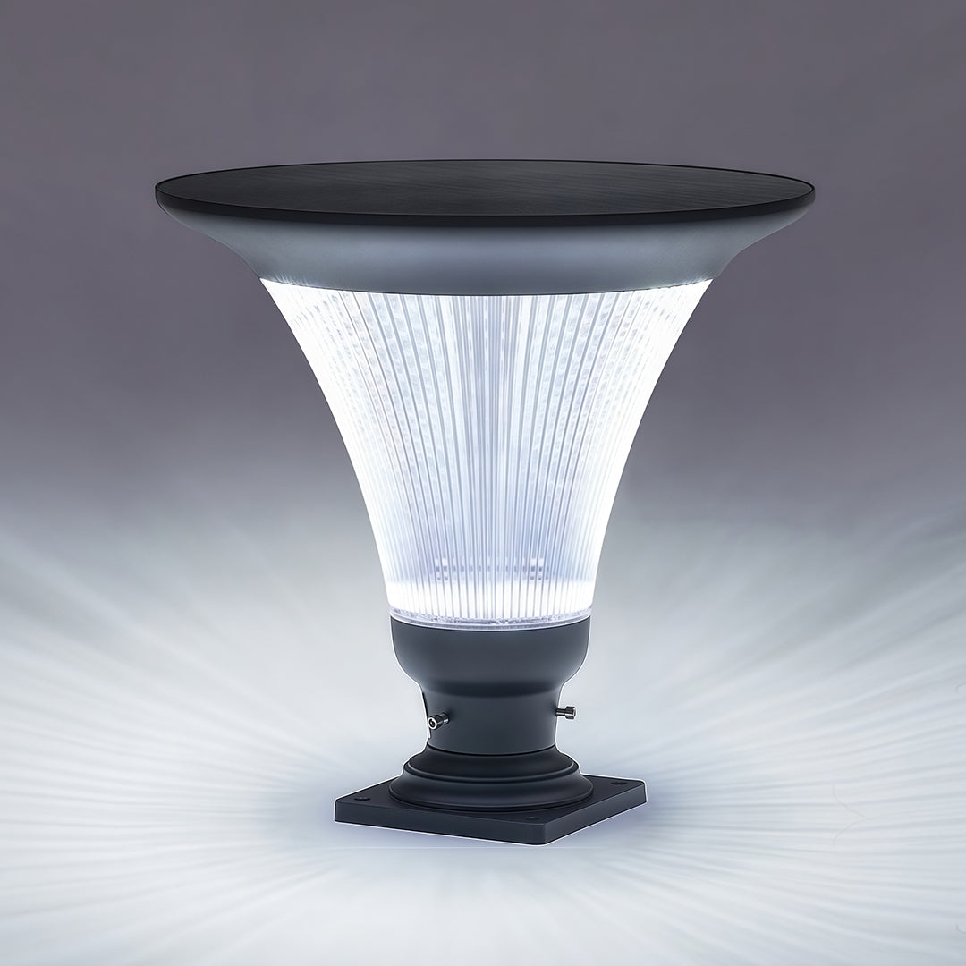 Modern solar garden light pillar enhancing the aesthetic of a garden.