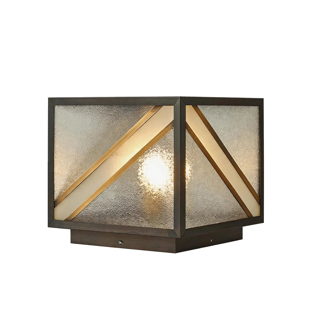 Modern solar pillar light with warm white lighting and decorative glass panels