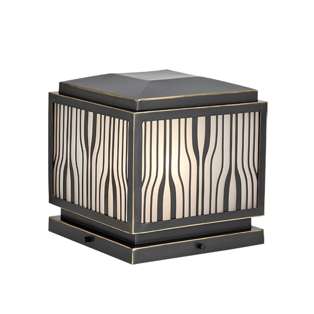 Modern solar pillar lights with a geometric lattice design, perfect for contemporary outdoor decor.