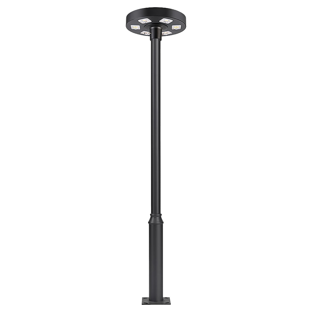 Modern solar streetlight glowing over a residential area, providing efficient lighting.