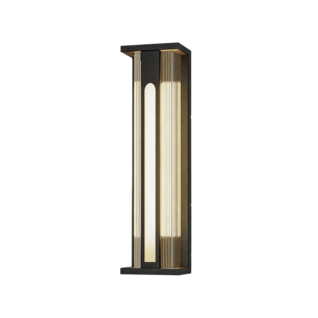Modern short solar wall sconce with black metal housing and warm light