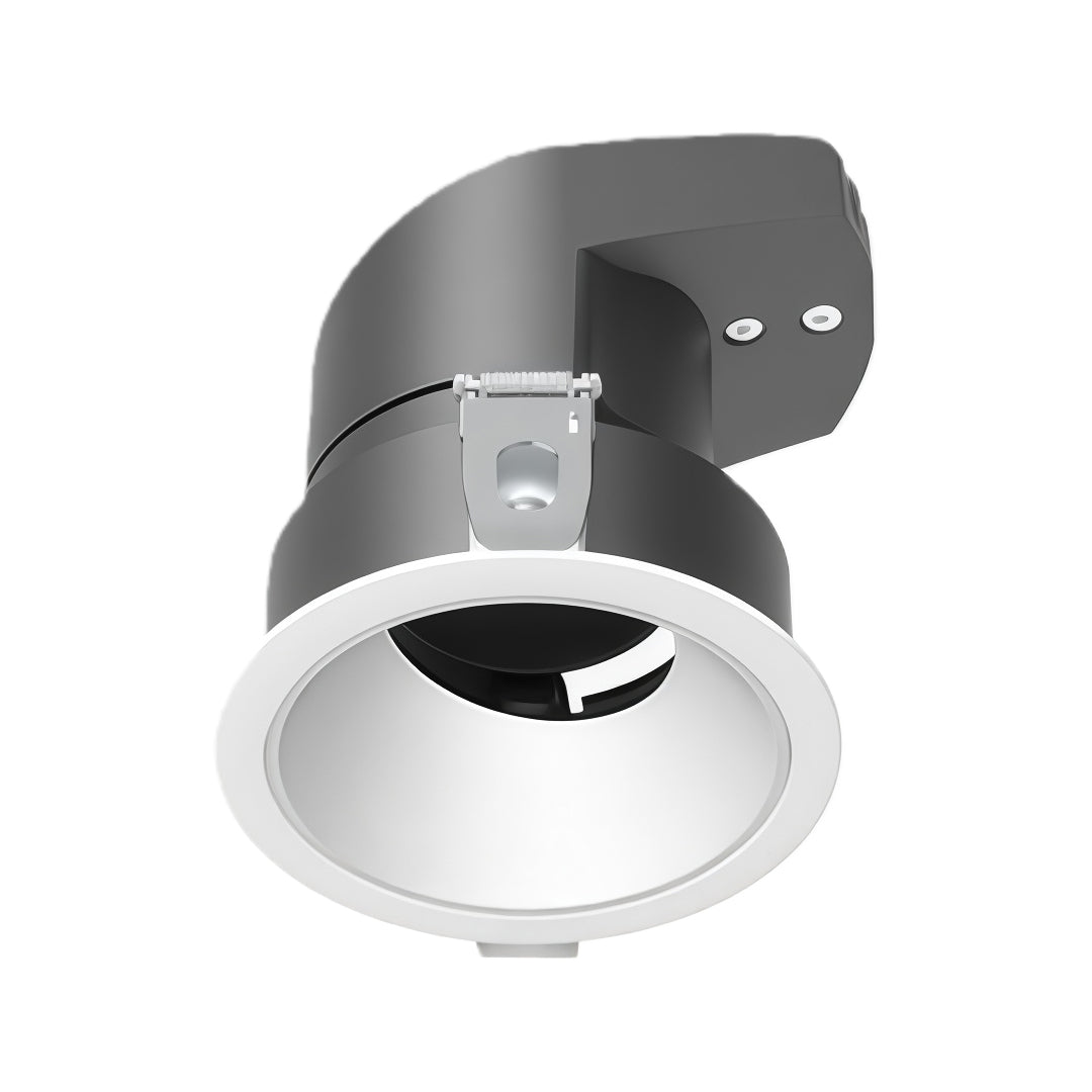Modern spotlights for house with white trim ring and adjustable black reflector for accent illumination