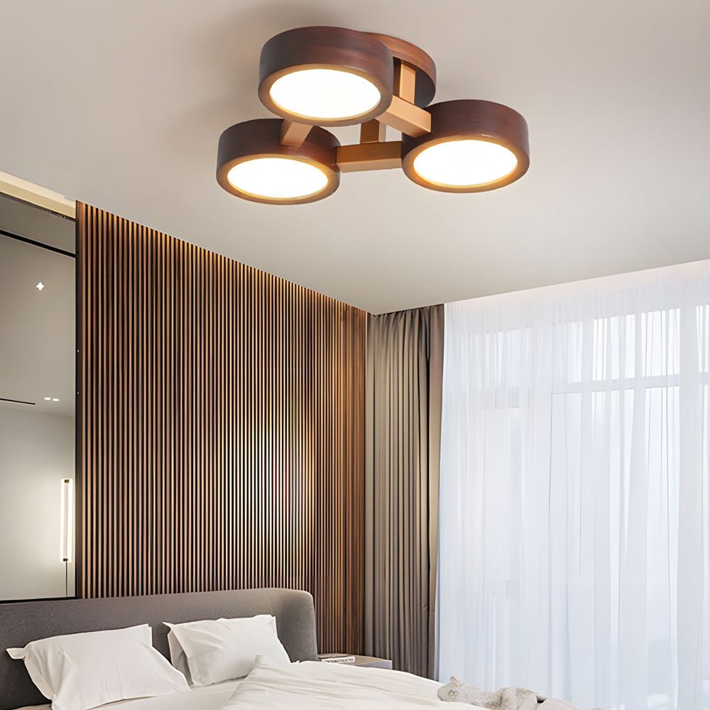 Modern Sputnik 3/4/5 - Light Walnut Circles Flush Mount LED Ceiling Light