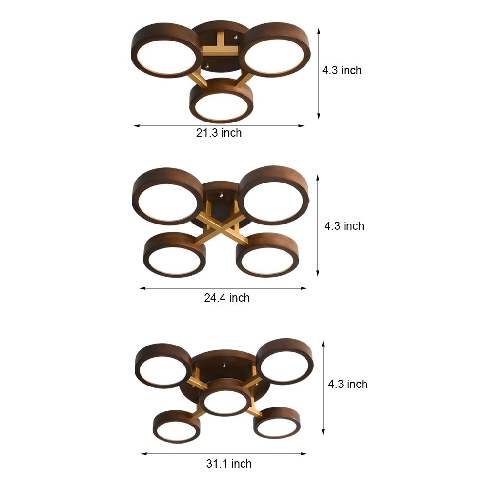 Modern Sputnik 3/4/5 - Light Walnut Circles Flush Mount LED Ceiling Light
