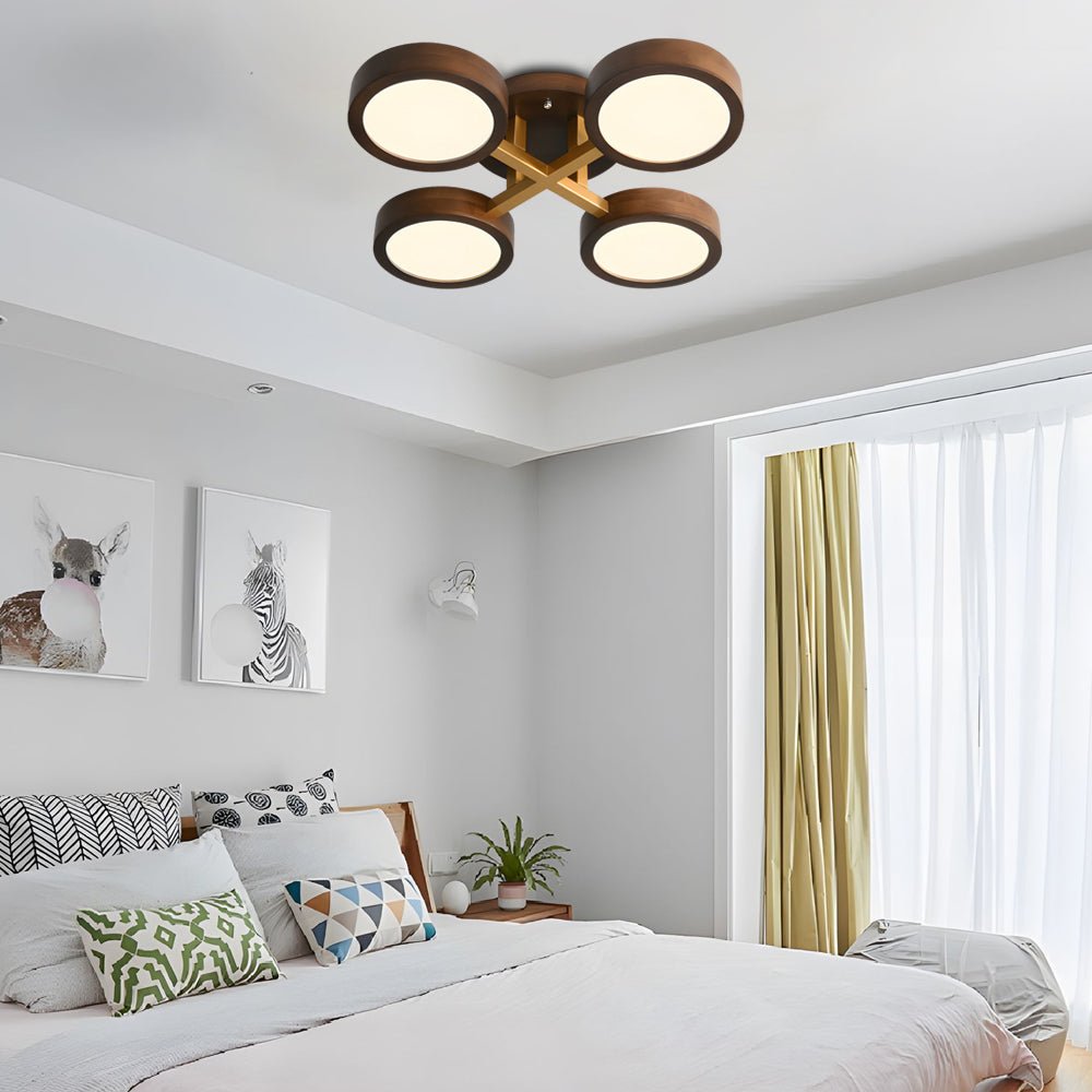 Modern Sputnik 3/4/5 - Light Walnut Circles Flush Mount LED Ceiling Light