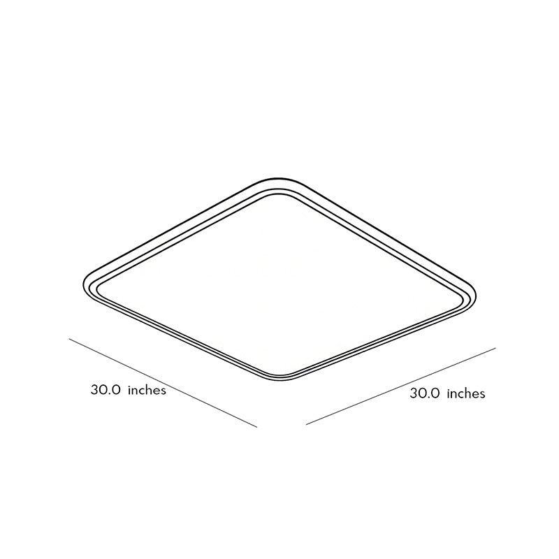Technical diagram of modern square LED ceiling light showing dimensions and installation details.