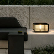 Square Pillar Light Ribbed Glass Outdoor Metal Light