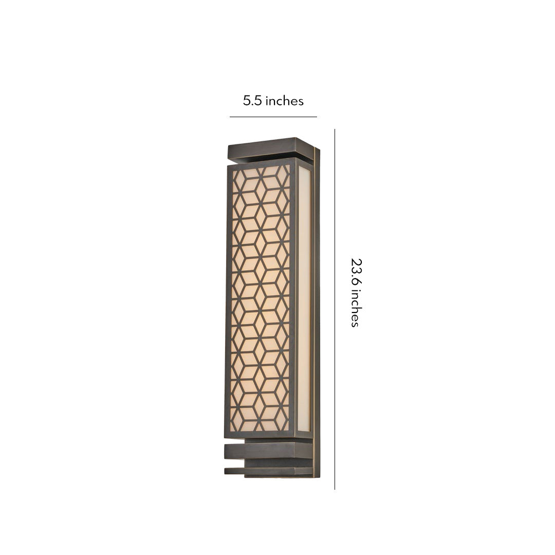Modern square wall sconce light with geometric lattice design, ideal for contemporary indoor and outdoor settings.