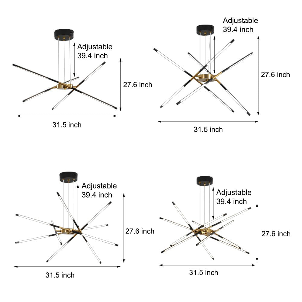 Modern Stepless Dimming Long LED Linear Sputnik LED Chandeliers - Gold/Black+Gold