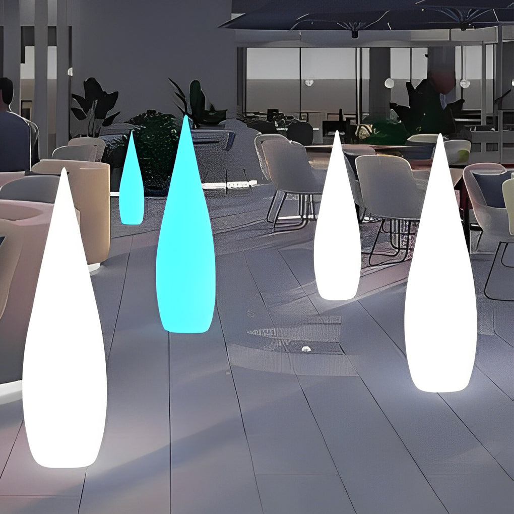 Modern teardrop outdoor light showcased in clean studio background.