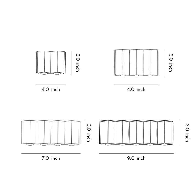 Modern up and down wall lights dimension diagram illustrating size options and proportions for accurate wall mounting.