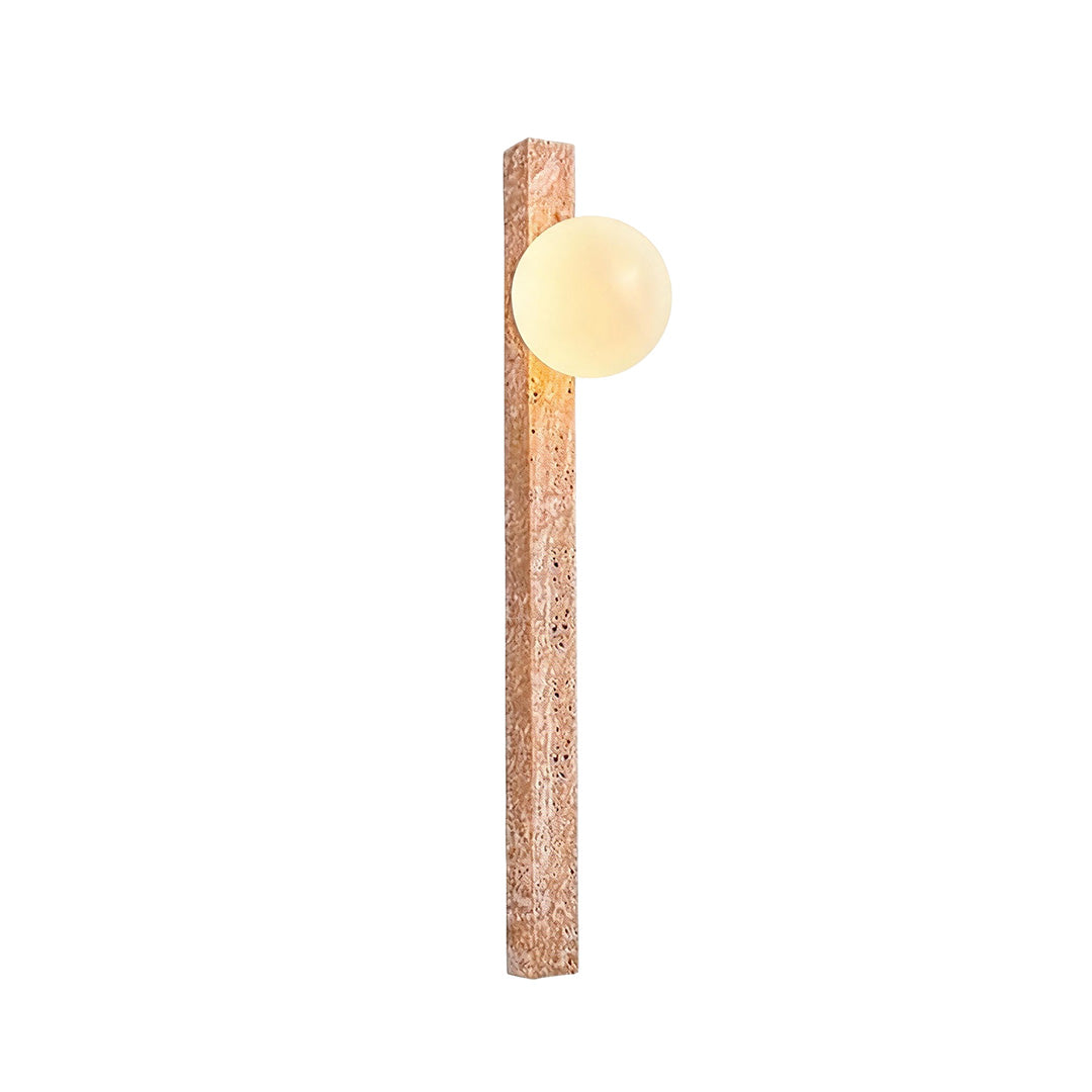 Modern up down lighting wall sconce featuring a tall stone body and warm spherical light.