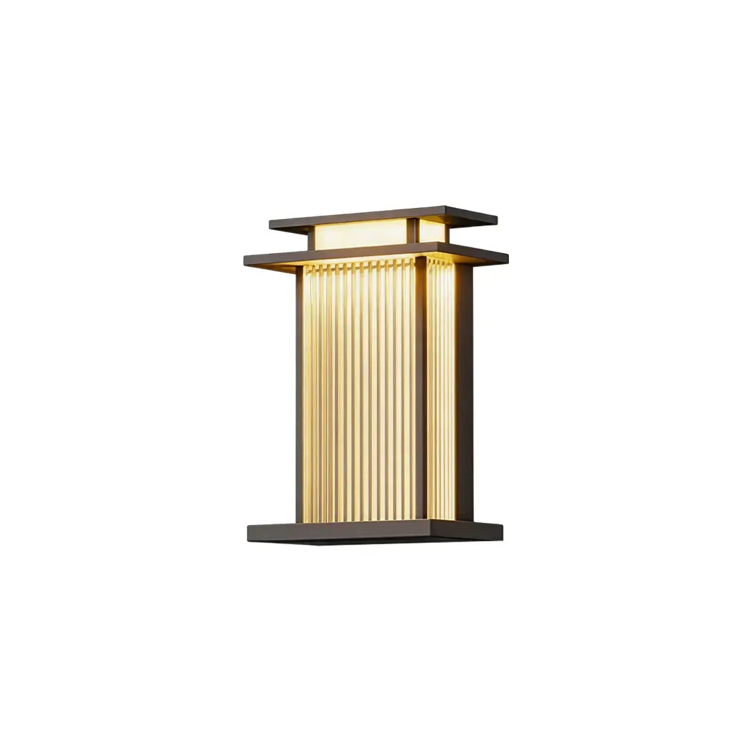Modern vertical wall sconce product image in a compact version with a vertical ribbed diffuser and black finish.