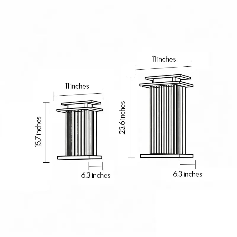 Modern vertical wall sconce dimension diagram showing two fixture sizes and overall measurements.