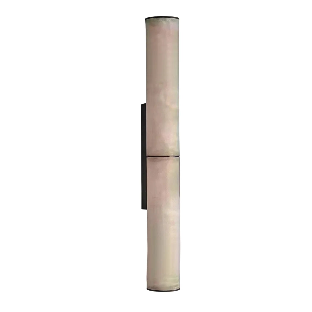 Modern vertical wall sconce product image featuring a tall marble-look cylinder with a black wall mount.