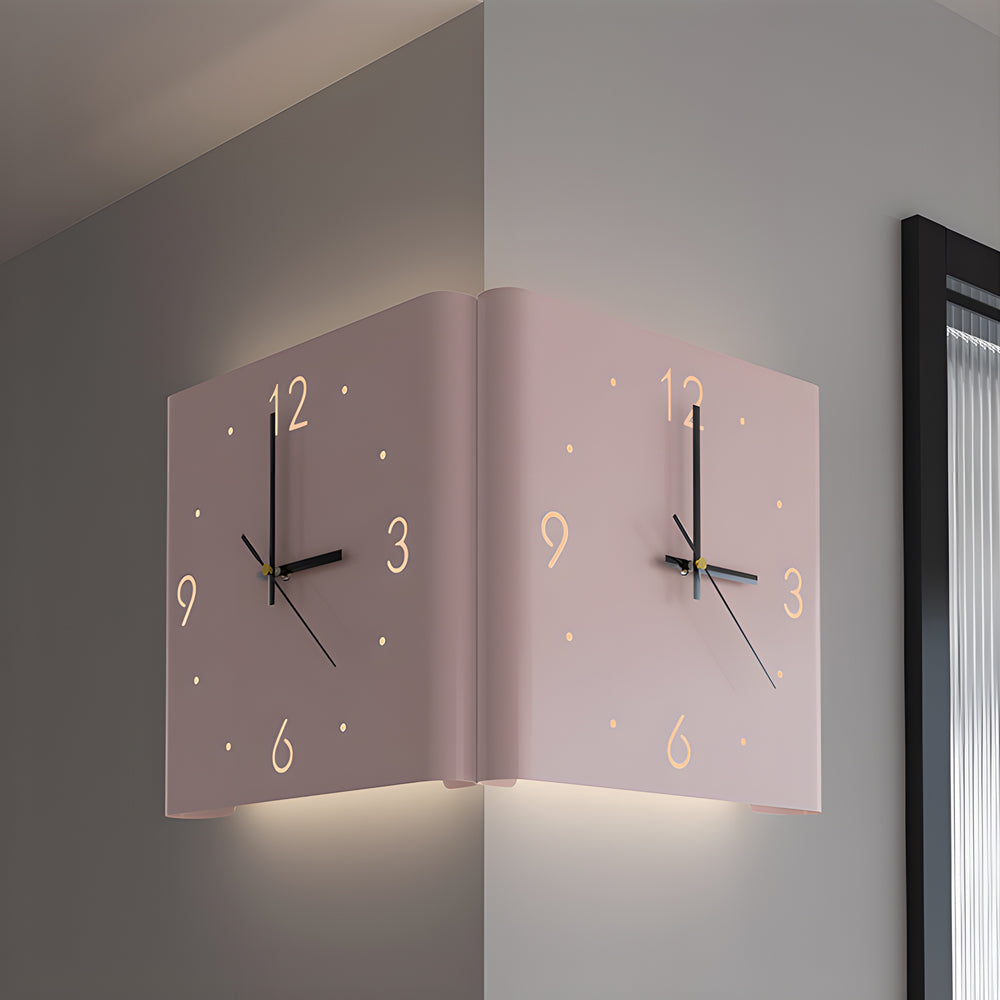 Soft pink modern wall clock lamp with glowing numbers