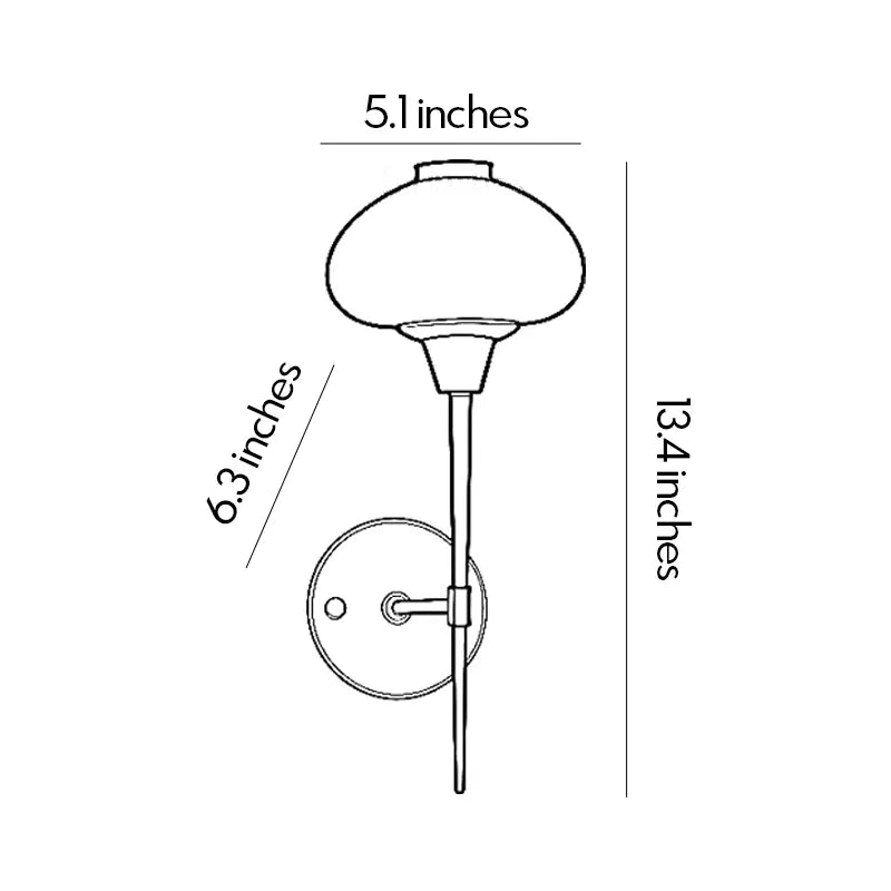 Modern wall light fixture dimension drawing showing fixture height, width, and wall projection.