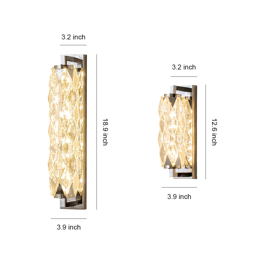 Modern wall light technical drawing showing two sizes with dimension measurements on white background.
