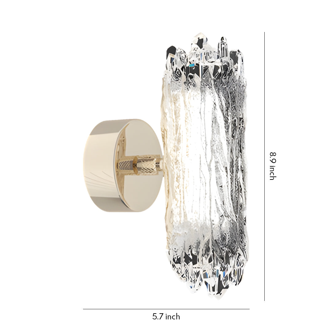 Modern wall lighting featuring rectangular crystal glass sconce with brass backplate and geometric contemporary design