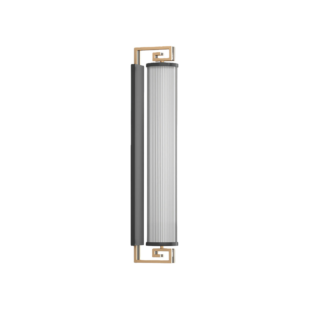 Modern wall mounted linear lighting featuring glass shade chandelier aesthetic in elongated cylindrical design with brushed metal accents.