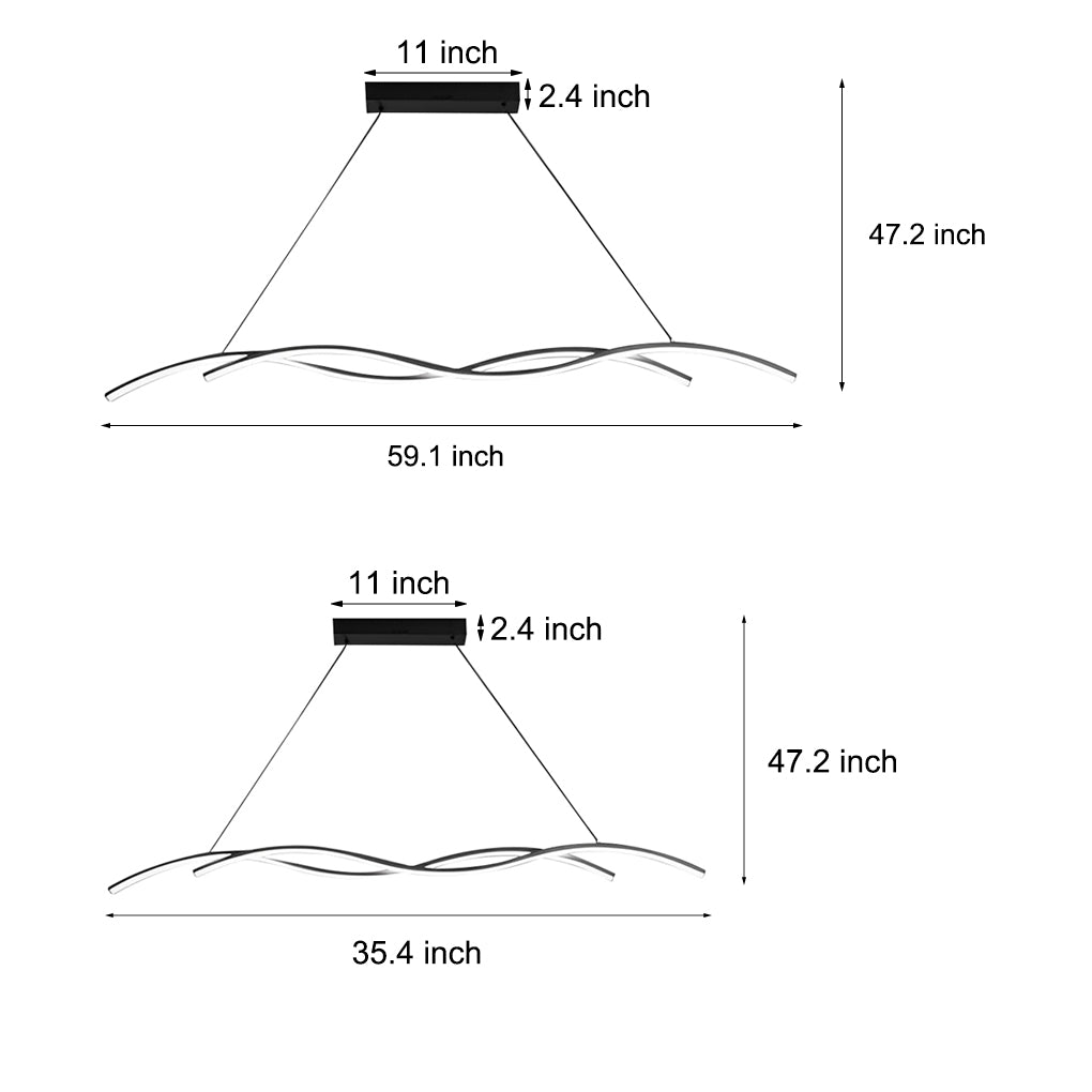 Modern wave LED pendant light displayed in a minimal studio setting with soft ambient lighting.