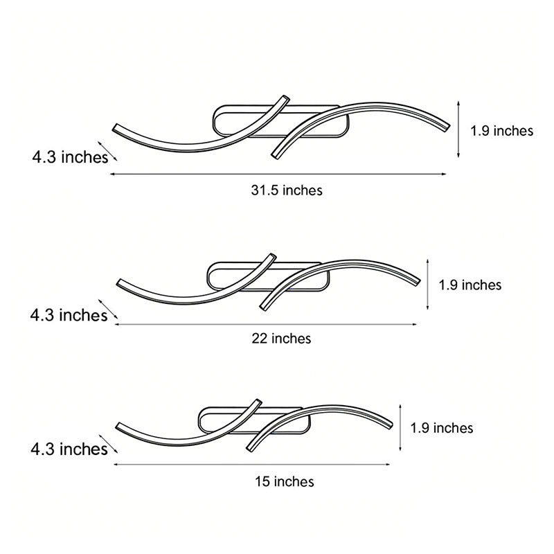 Line drawing of modern wave wall sconce dimensions, providing installation specifications.
