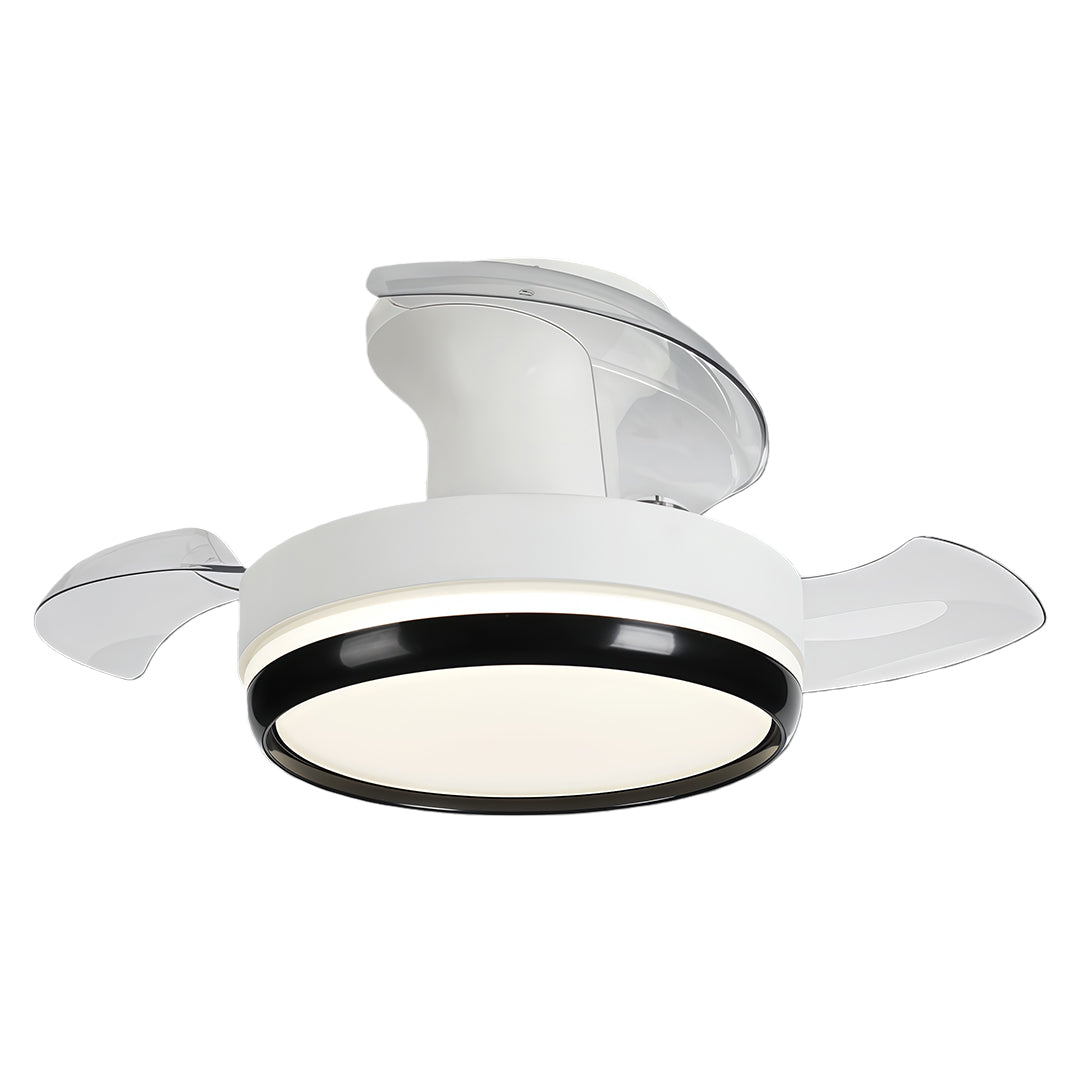 Modern white ceiling fan with remote light, sleek and minimalist indoor lighting and cooling fixture