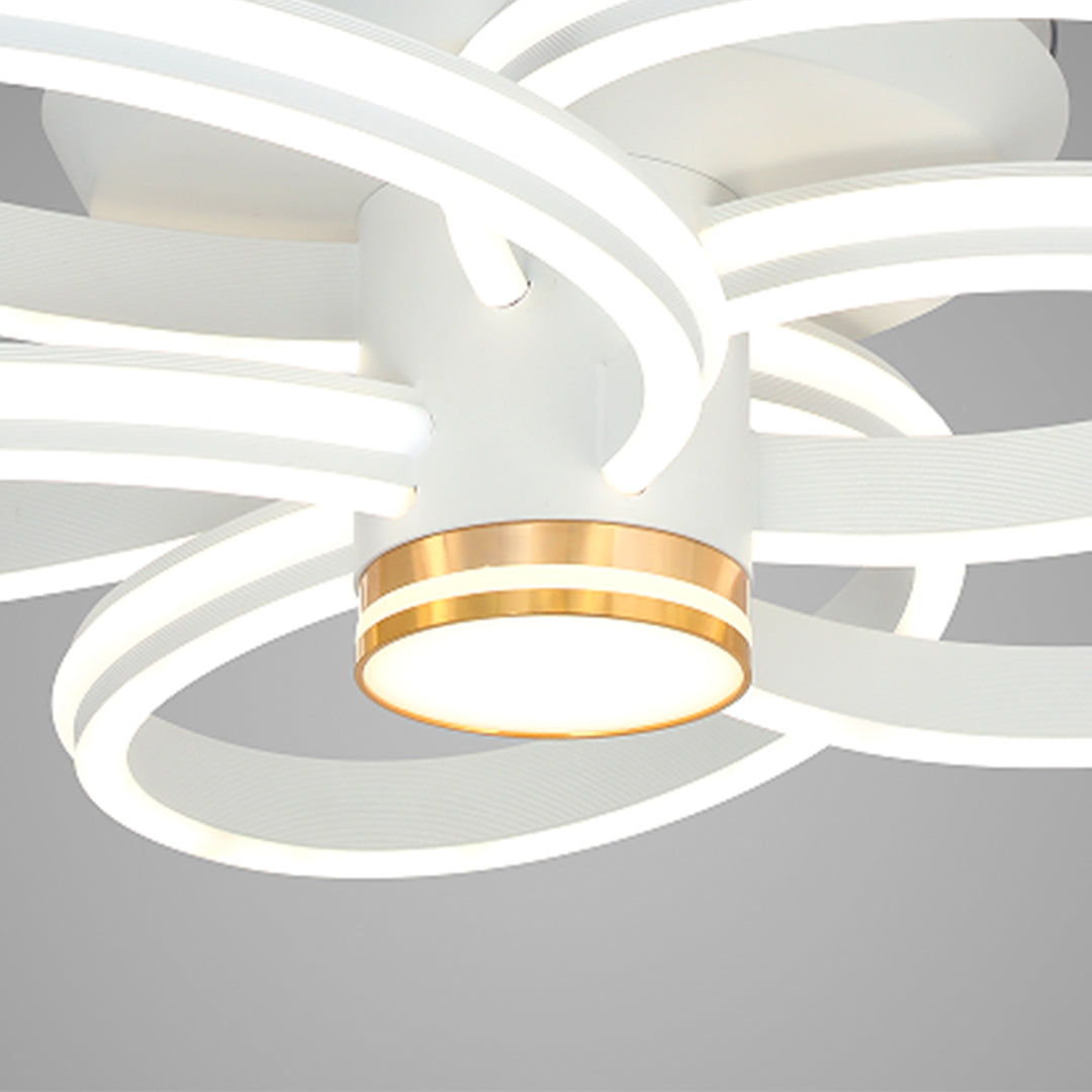 Modern white ceiling fans with light feature and gold accent detailing 
