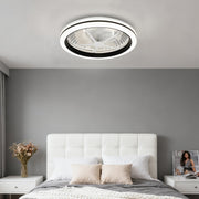 White Flush Mount Ceiling Fan with Light Plastic Round Design Lamp