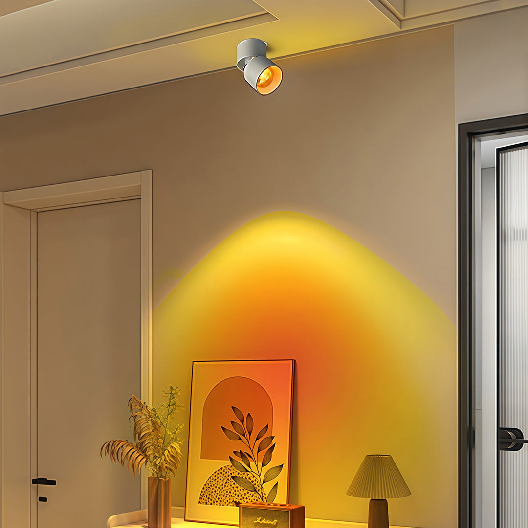 Modern white LED ceiling spotlights with glass shade chandelier inspired RGB color-changing technology for ambient lighting.