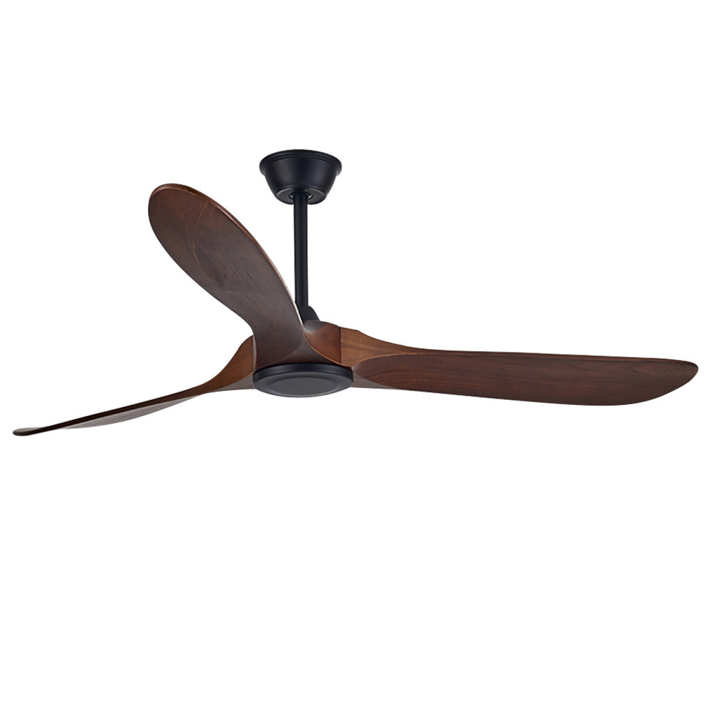Modern wood ceiling fan with light providing warm light in a stylish living area.
