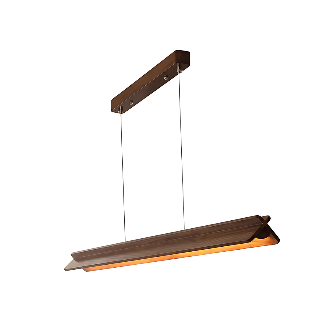 Modern wood pendant light with linear design, sleek and natural indoor lighting fixture