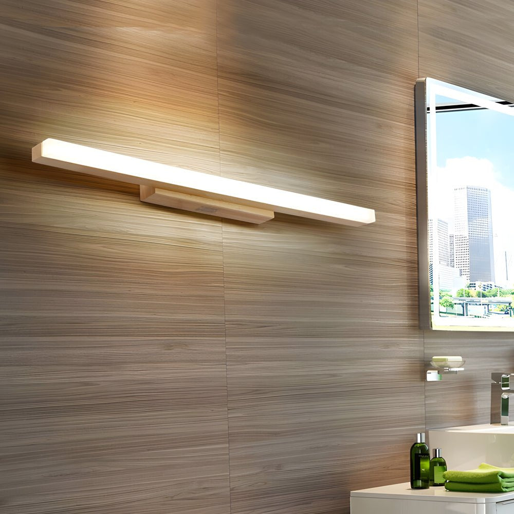 Modern Wooden LED Vanity Light Rectangular Wall - Mount Bathroom Lighting