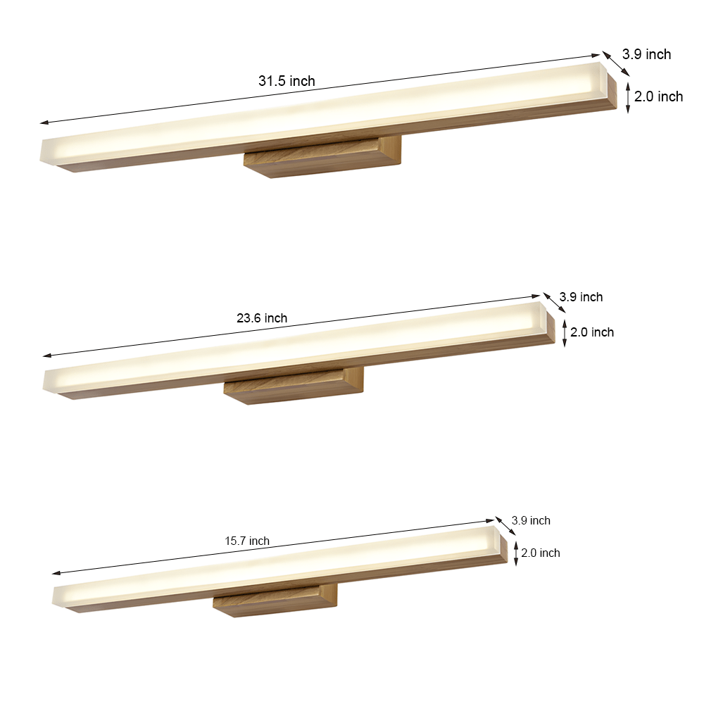 Modern Wooden LED Vanity Light Rectangular Wall - Mount Bathroom Lighting
