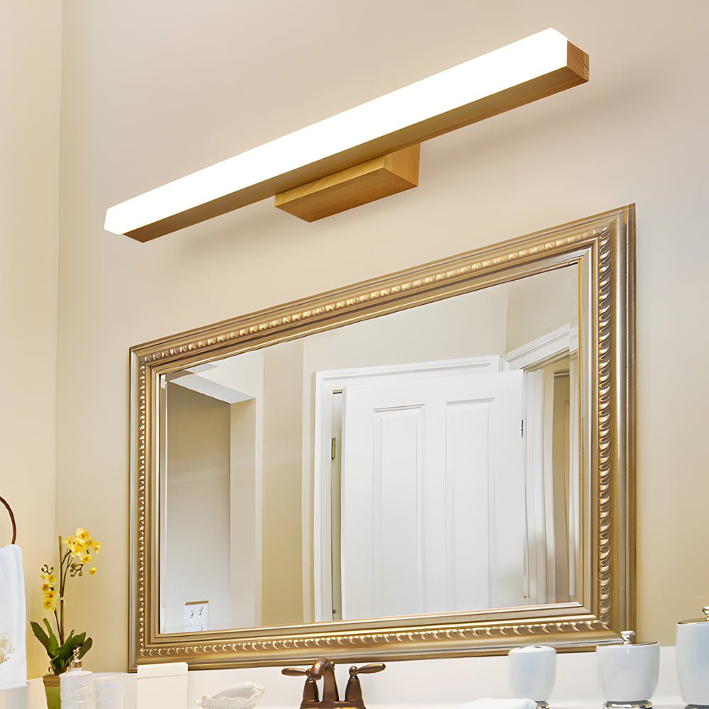 Modern Wooden LED Vanity Light Rectangular Wall - Mount Bathroom Lighting