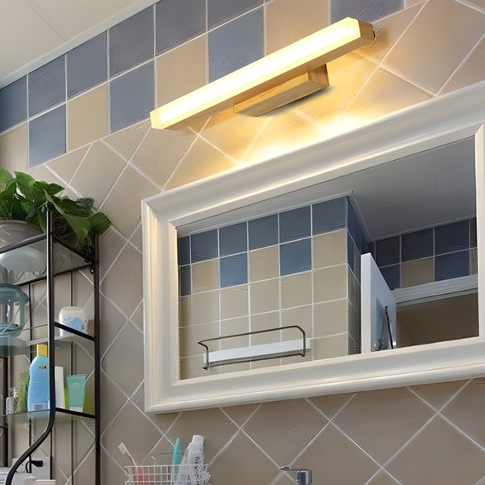 Modern Wooden LED Vanity Light Rectangular Wall - Mount Bathroom Lighting