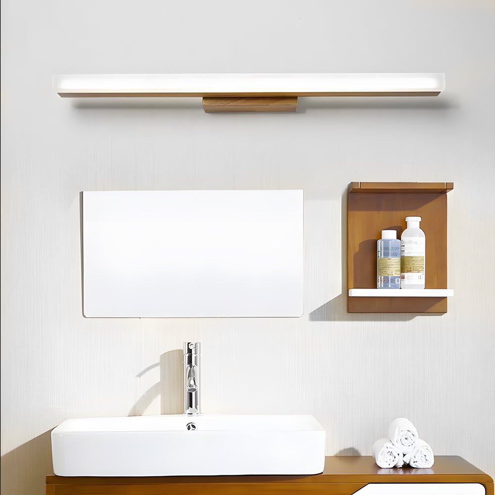 Modern Wooden LED Vanity Light Rectangular Wall - Mount Bathroom Lighting