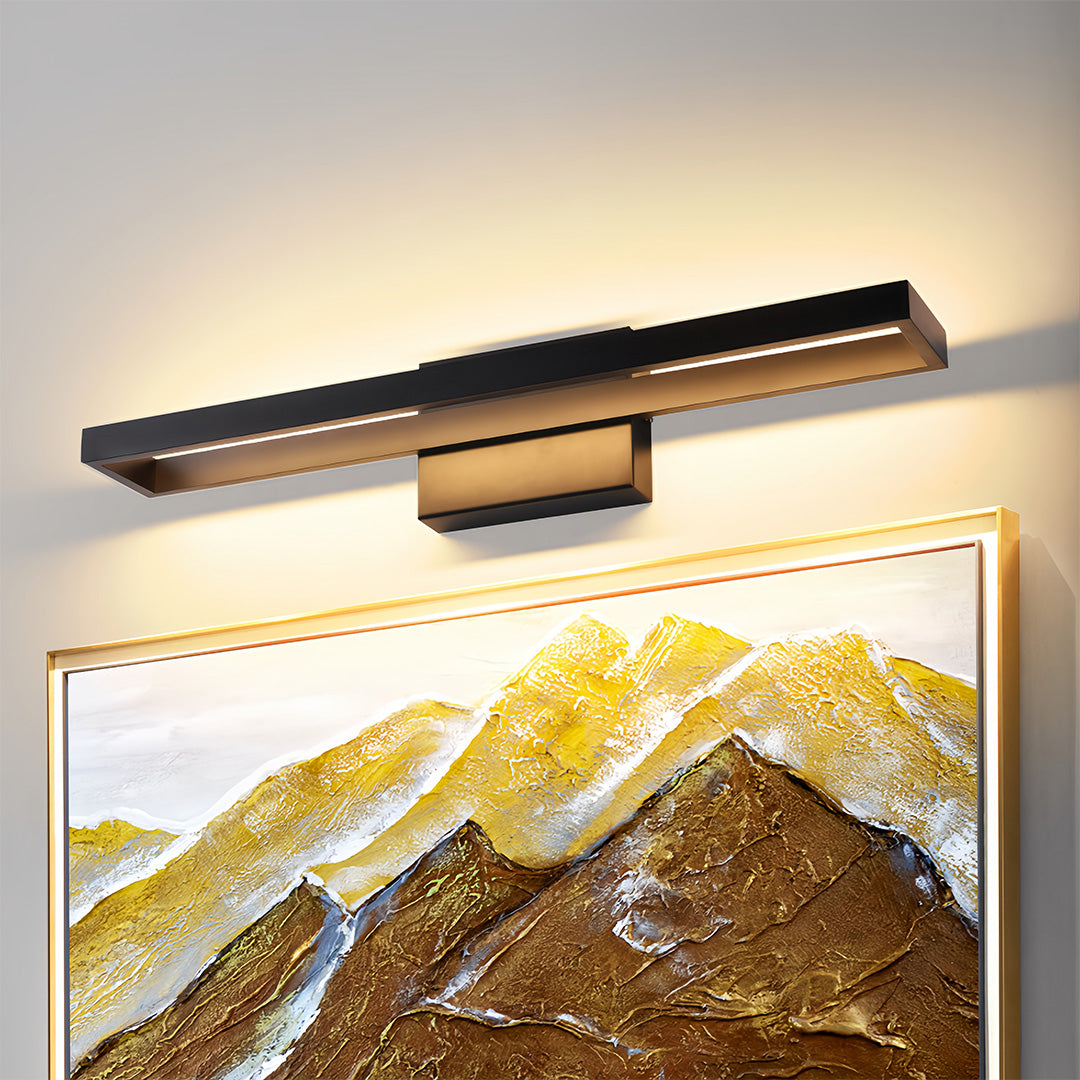 Sleek black vanity bathroom light with modular LED components for customizable lighting solutions