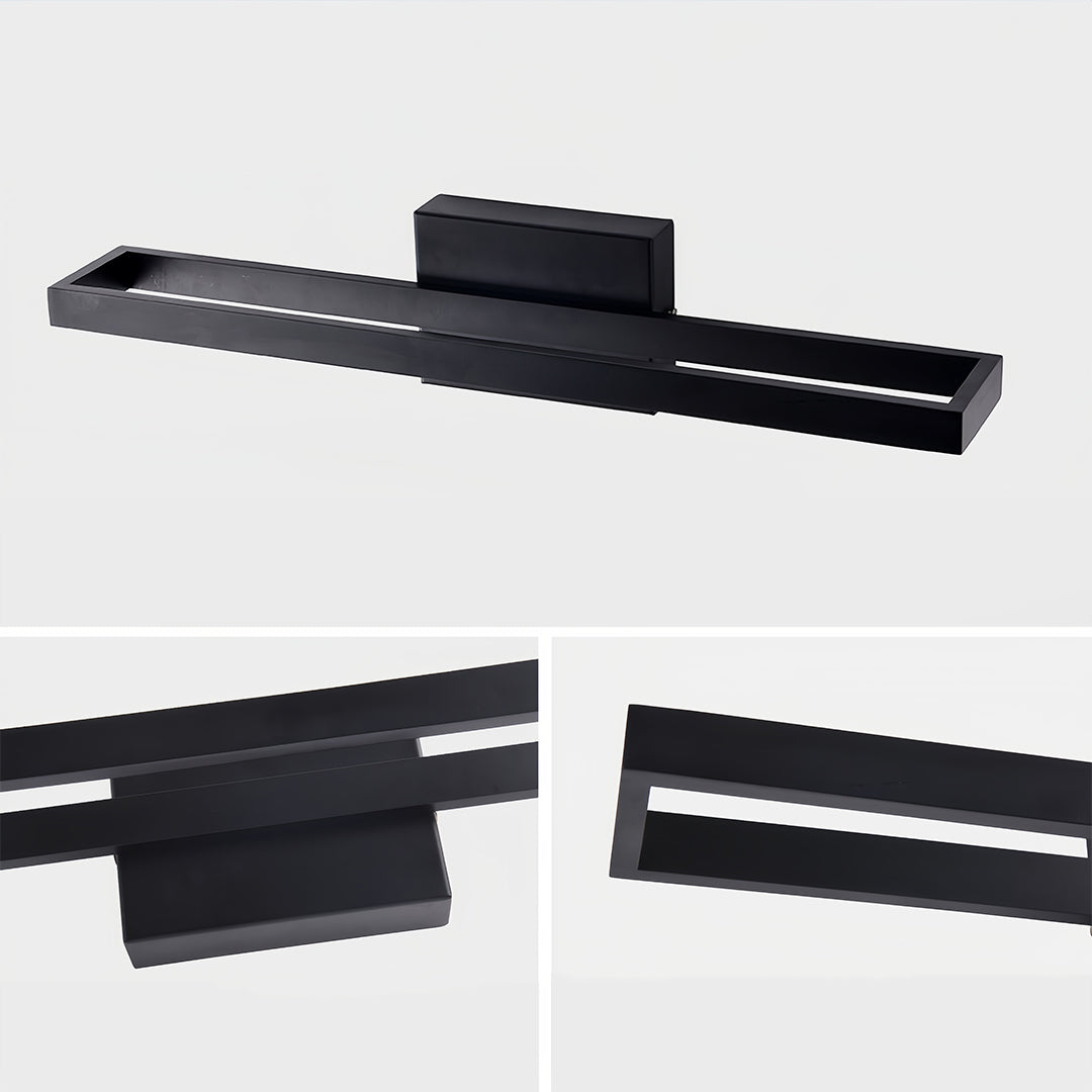 Stylish black vanity bathroom light with warm LED glow complementing contemporary interior decor