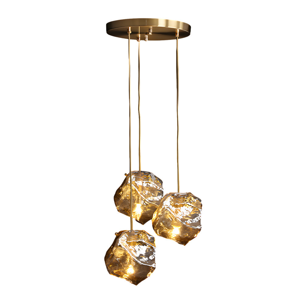 Molten rock pendant light dimensions, front view with size specifications.