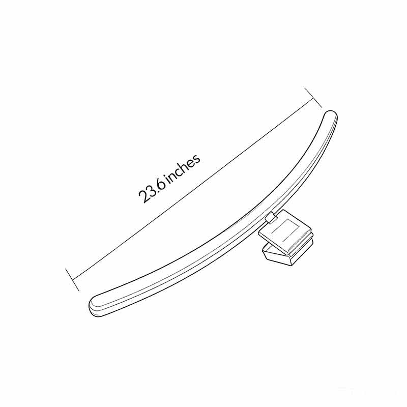 Monitor LED light bar dimension diagram showing a 23.6-inch curved light body and compact mounting base.