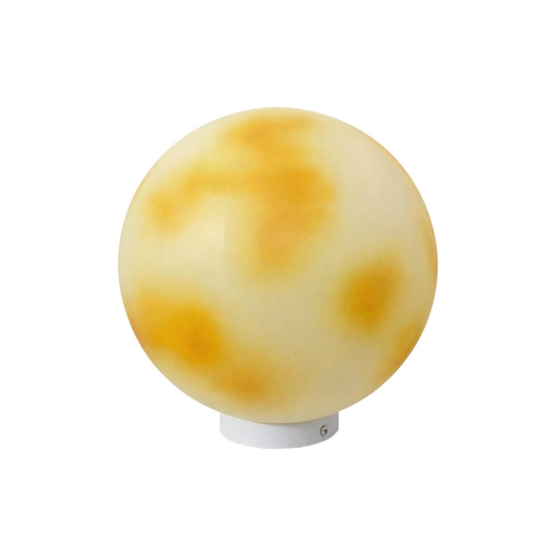 A moon-shaped stone pillar light with realistic yellow textures isolated on white backgrounds ok.