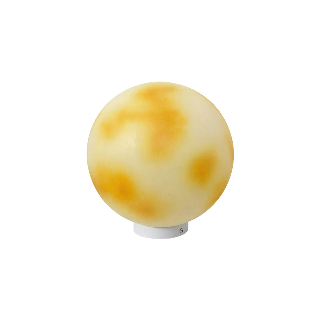 A moon-shaped stone pillar light with yellow texture isolated on a clean white background ok.