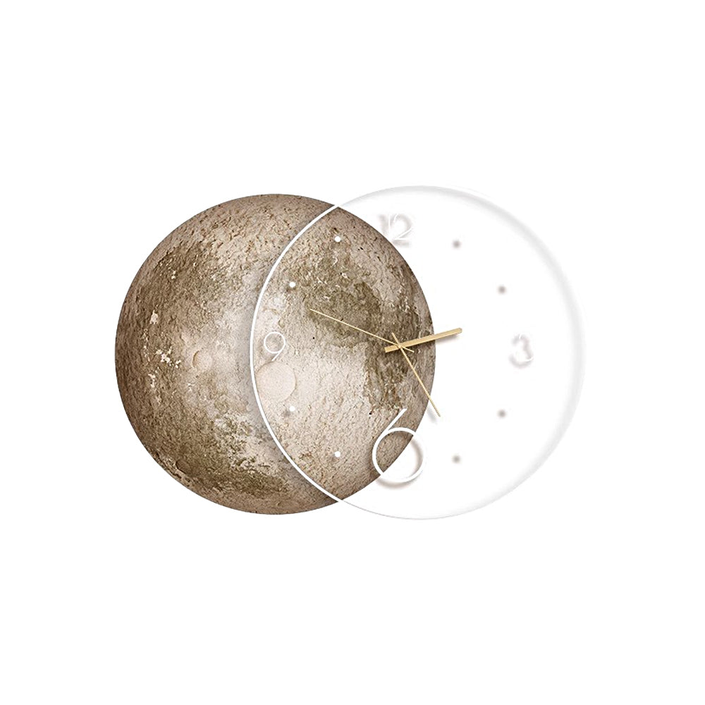 Moon wall clock light with a moon phase design, mounted on a minimalist wall.
