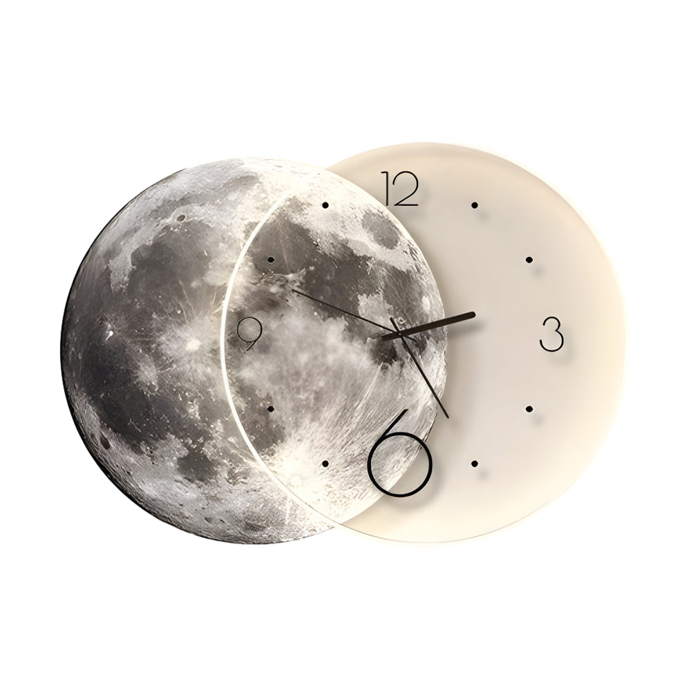 Moon wall clock light with a realistic moon texture, providing ambient lighting.