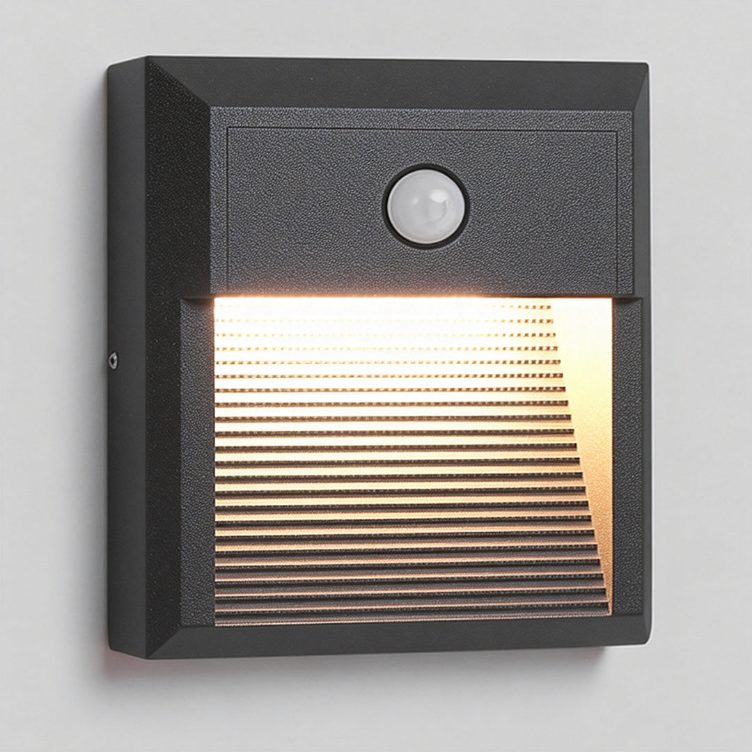 Motion sensor LED step lights with a close-up of the sensor and light.