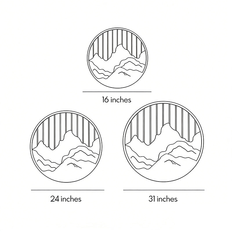 Mountain LED wall light dimension diagram showing available size options.